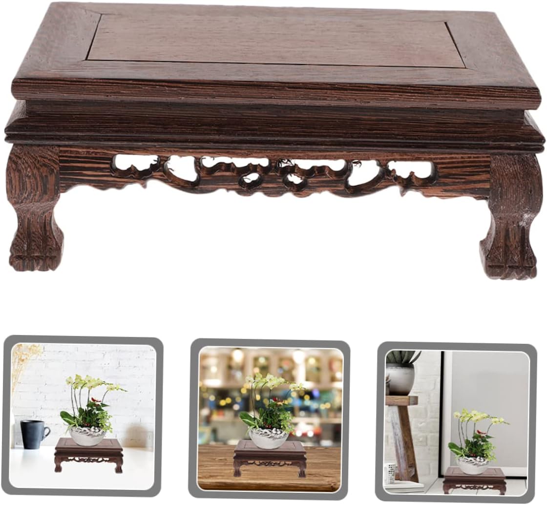 Rectangular Wooden Display Pedestal 9.44X6.29X3.54 Inches Multi-Use Plant Stand Flower Pot Base Household Craft Statue Showcase with Tiger Feet Design