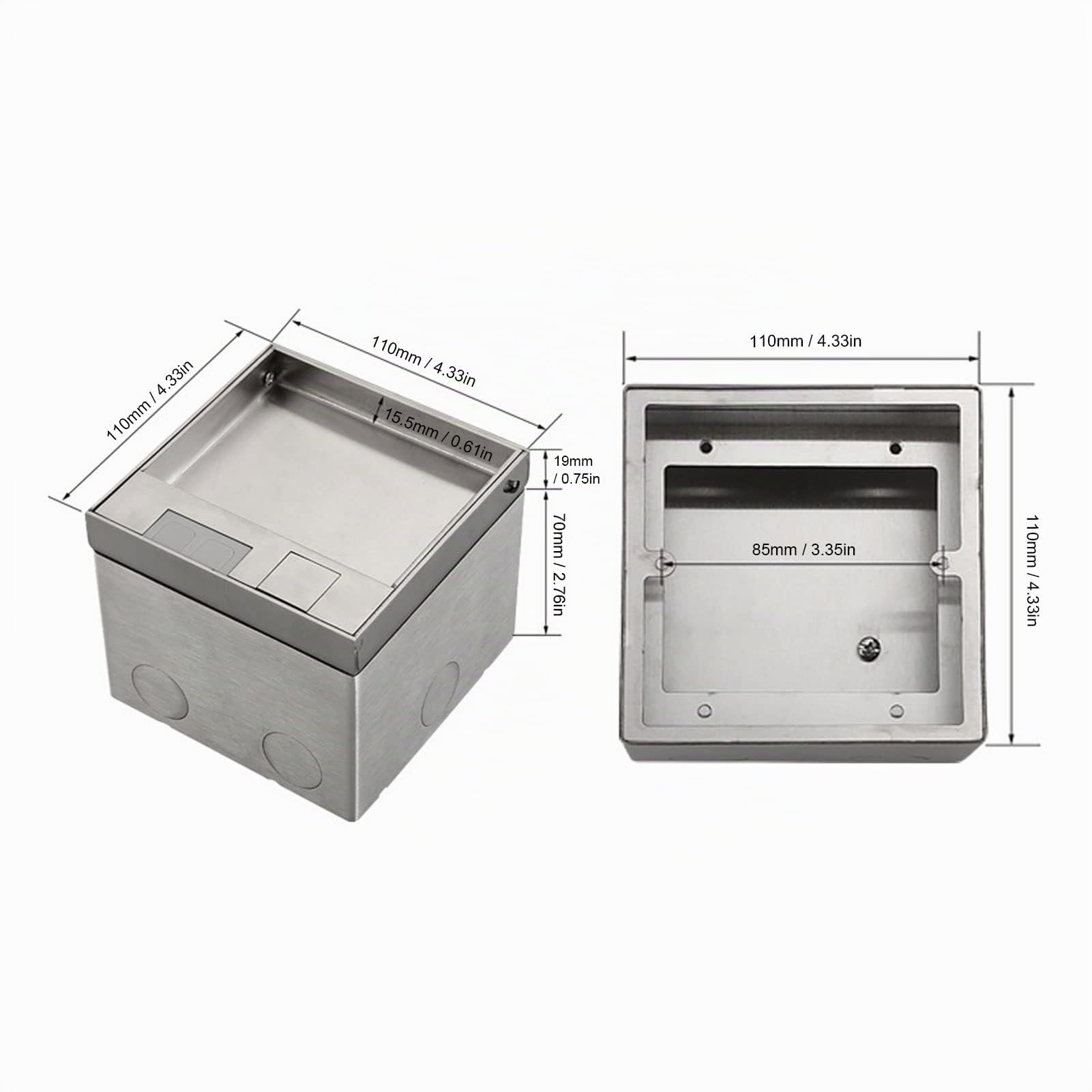 Asixxsix Scatola di Copertura Presa a Pavimento, Scatola elettrica a Pavimento con Porta Cavo di Rete&Coperchio in Acciaio Inossidabile con Presa 16 Amp Scatola di derivazione Incasso