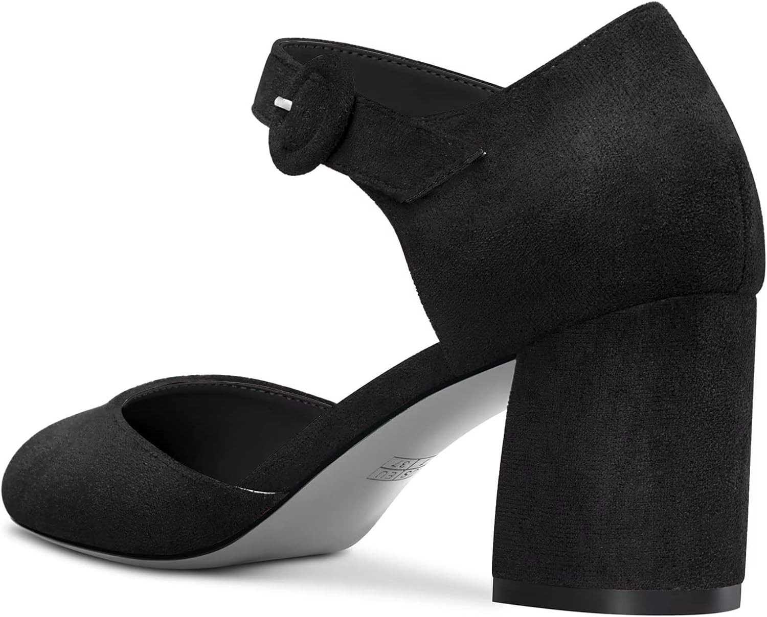 Saekcted Women Chunky Block Mid Heel Round Toe Pumps Ankle Strap Two-Piece Buckle Wedding Dress Shoes