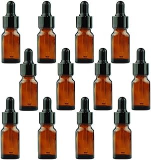 erioctry 5ML/10ML Amber Glass Essential Oil Bottles and Eyed Dropper Black Caps Makeup Cosmetic Sample Container Bottle for Essential Oil Aromatherapy Use(Pack of 12) (5ML)