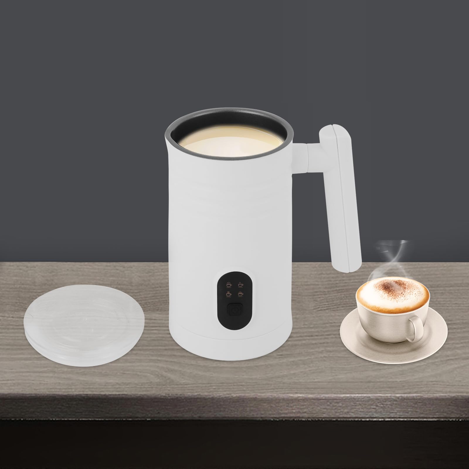 Spieniacz do mleka, spieniacz do kawy, 400 W, wielofunkcyjny 350 ml, strona wewnętrzna ze stali nierdzewnej, z automatycznym wyłączaniem, gorące zimne mleko do latte macchiato cappuccino kakao (biały)