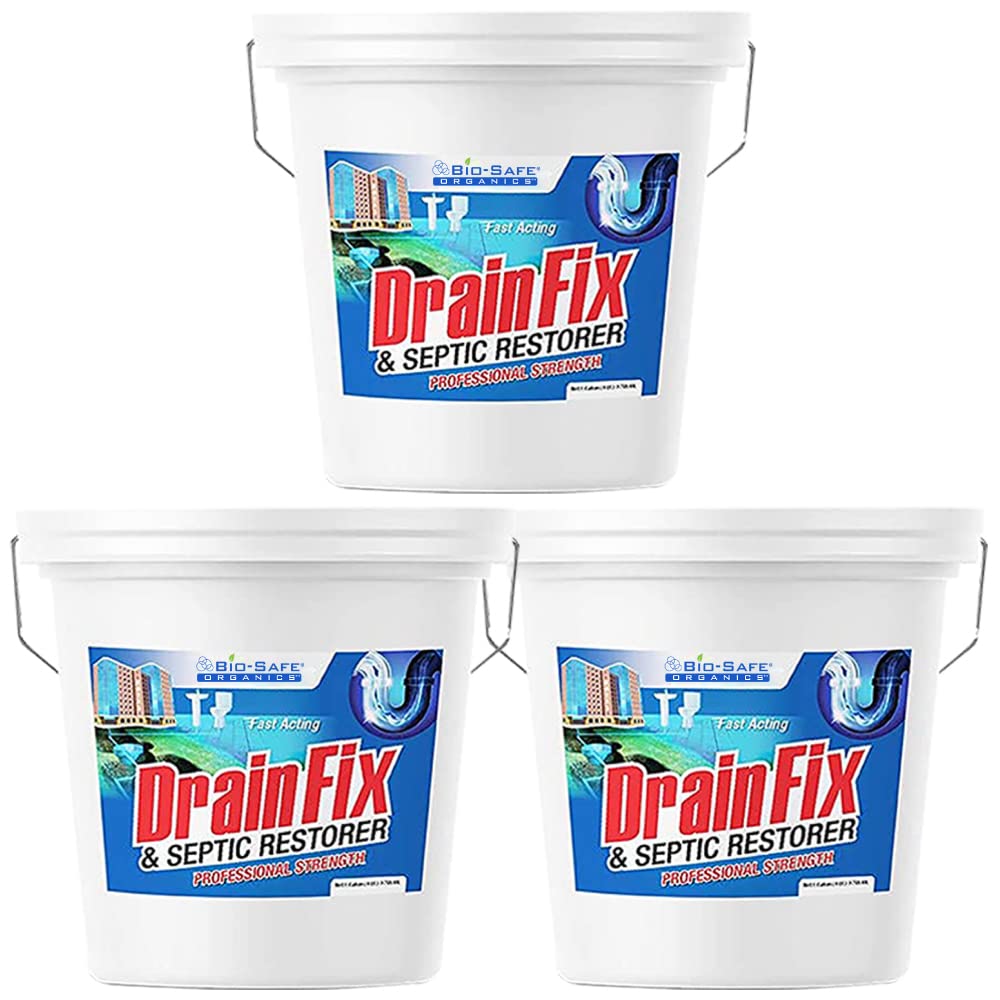 DrainFix & Septic Restorer - 5 Gal Professional Strength Formula - Patented Septic Tank Treatment Grease Trap Cleaner, Commercial Residential Hotel & Restaurant - Exxon Valdez Tech - 3 Pack