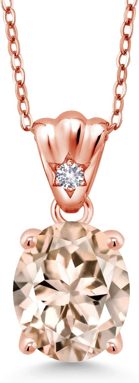 Gem Stone King 3.24 Ct Peach Morganite White Created Sapphire 18K Rose Gold Plated Silver Pendant