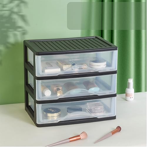 Miniatura 2 de BYCY Organizador de escritorio mediano de plástico transparente apilable con 3 cajones para suministros de oficina, cajones de almacenamiento