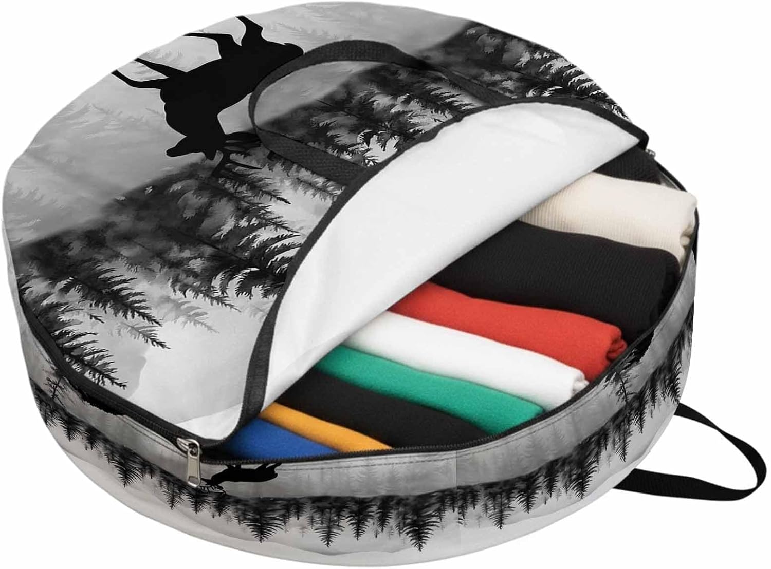 Storage Bag Deer Round Storage Totes Bins Closet Organizers with Zippers & Handle Animal Mount Forest Silhouette Clothes Storage Container for Bedroom Dorm Space Saving Packing Supplies Moving Bags
