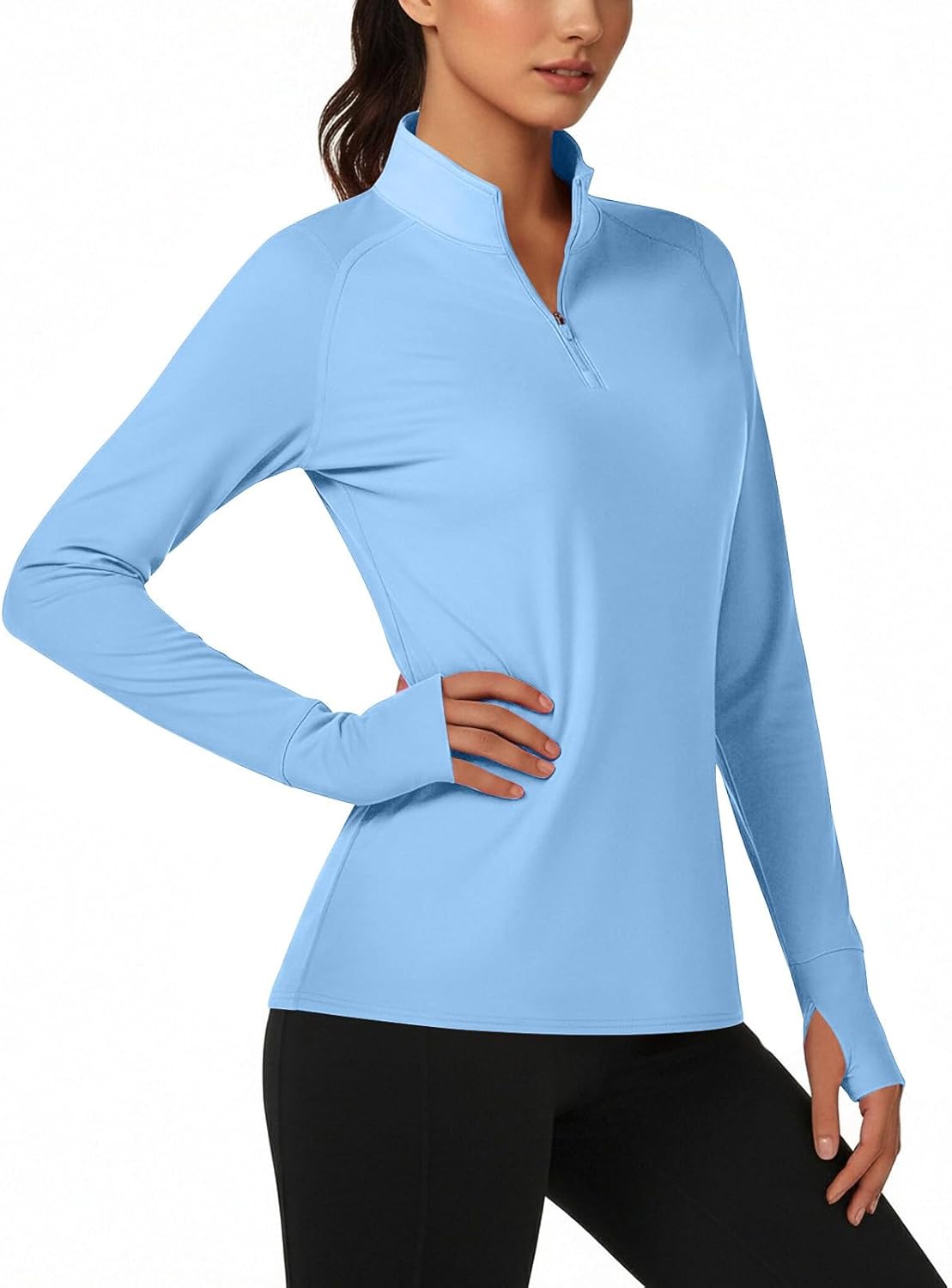 Golf Shirts for Woman Quarter Zip Pullover Sun Shirt UV Protection Long Sleeve Tops Quick Dry Top with Thumb Holes