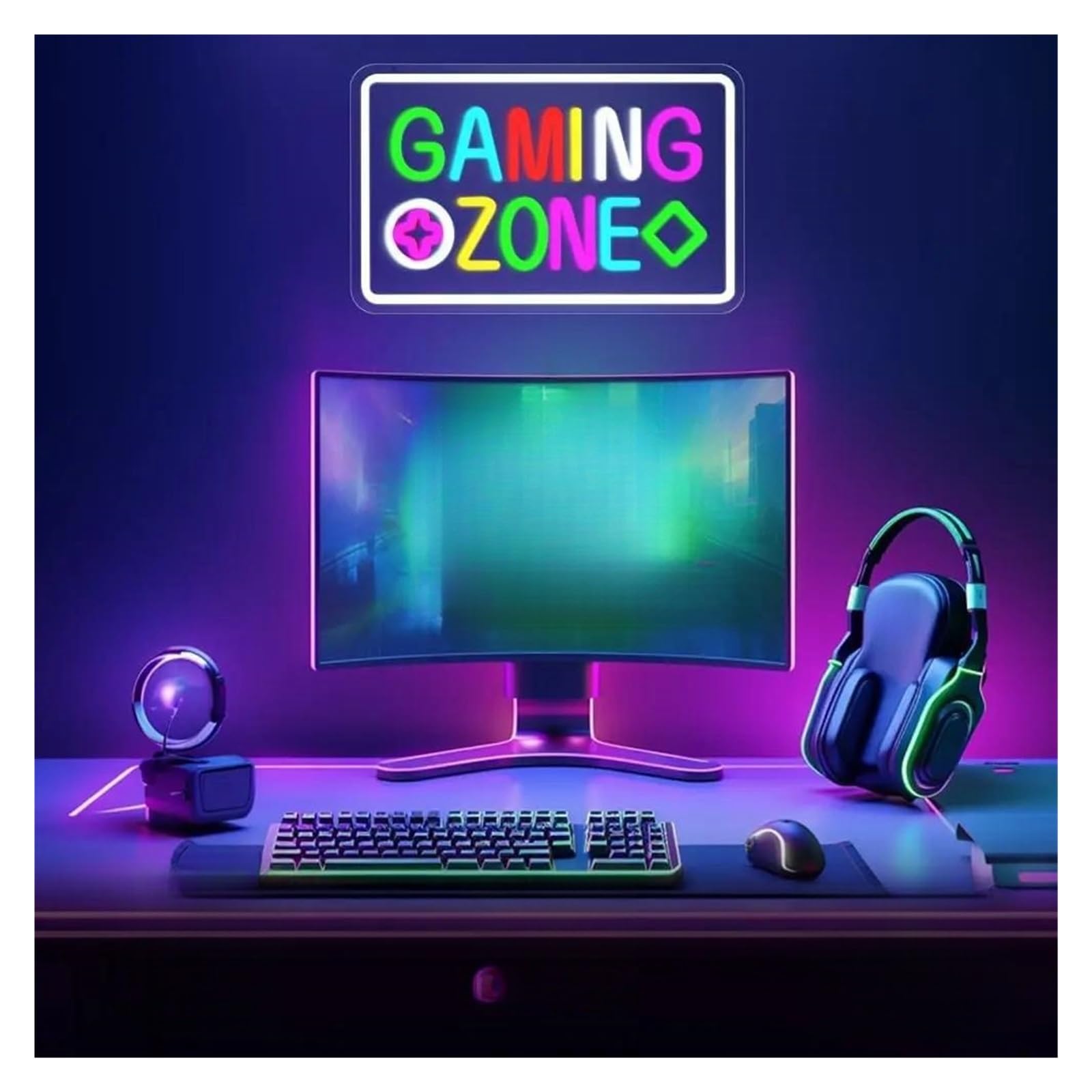 Décor Mural Lumière Panneau Néon Gaming Zone Contrôleur De Jeu Lumière LED Pour Chambre À Coucher Garçon Salle De Jeu Arrière-plan Fête Club Décor Mural 42cmx26.5cm