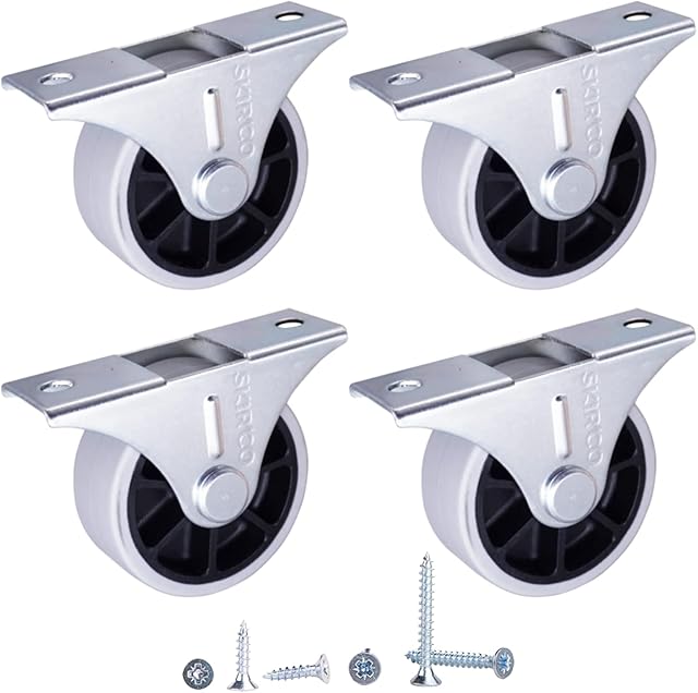 SKIR'CO (4 pcs) 40 mm Rubber Wheels, Furniture Castors, Fixed Casters, Non-Swivel, Screws Included