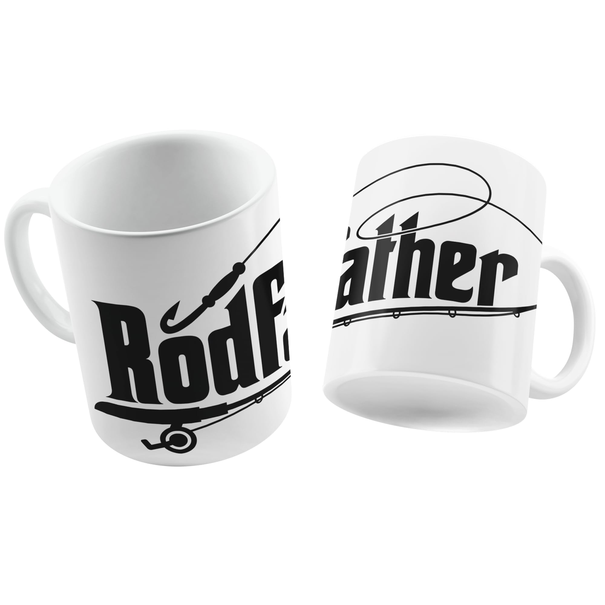 The Rodfather Funny Fishing Mug – 11oz Ceramic Coffee Mug For Dad, Men, Women (Black) | Gift For Fishermen With Humor