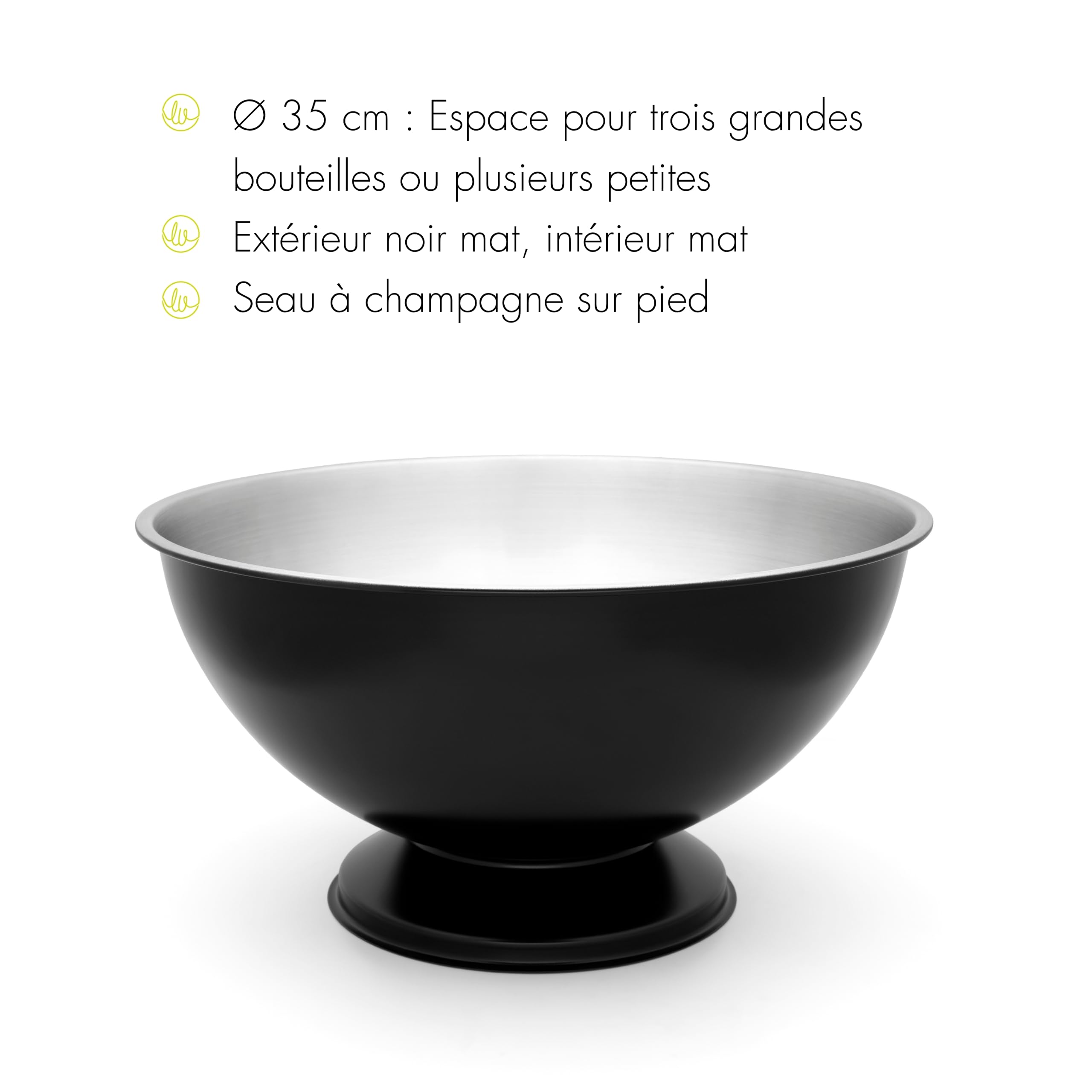 Leopold Vienna Vasque Champagne, Seau Bouteille Inox Ø 35x18,7 cm - Noir | Seau à Champagne pour 3 Bouteilles, Seau à Glace sur Pied, Idéal pour Fêtes, Réceptions et Présentations Élégantes