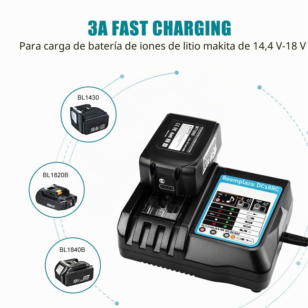 Batería 18V 5,5Ah con Cargador para Makita | Compatible BL1850 BL1860 BL1850B BL1860B BL1840 BL1830, Compatible Cargador DC18RA DC18RC DC18RD