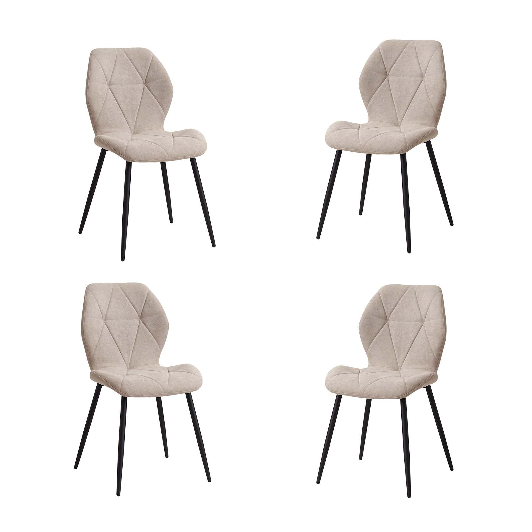 Juego de 4 Sillas de Comedor Modernas, Sillas de Cocina Tapizadas, Silla de Comedor de Lino con Patas de Metal (Caqui, patrón de Diamantes)