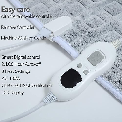 Miniatura 6 de HANDA - Manta térmica eléctrica de 50 x 60 pulgadas con 3 niveles de calefacción y apagado automático de 4 horas, manta eléctrica de franela suave