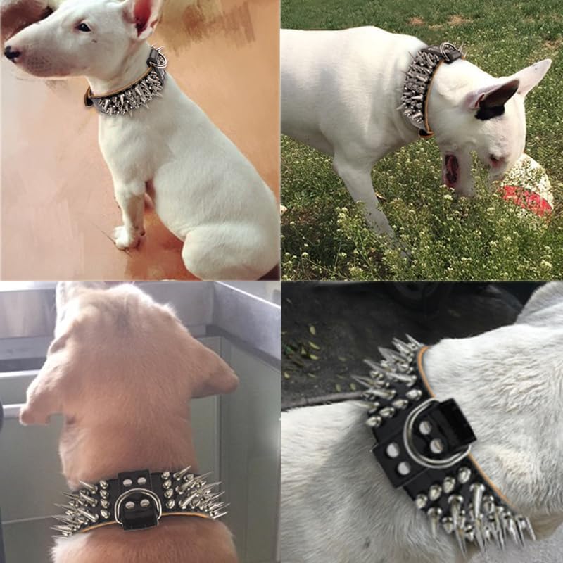 Miniatura 5 de PET ARTIST Collar de perro de lujo de 2 pulgadas de ancho, de piel sintética, duradero, antimordeduras, para perros medianos, negro, M, cuello para