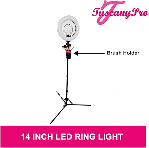 Miniatura 2 de Silla portátil para estilista con anillo de luz LED de 14 pulgadas, perfecta para estilistas, salón de belleza con altura de asiento ajustable,