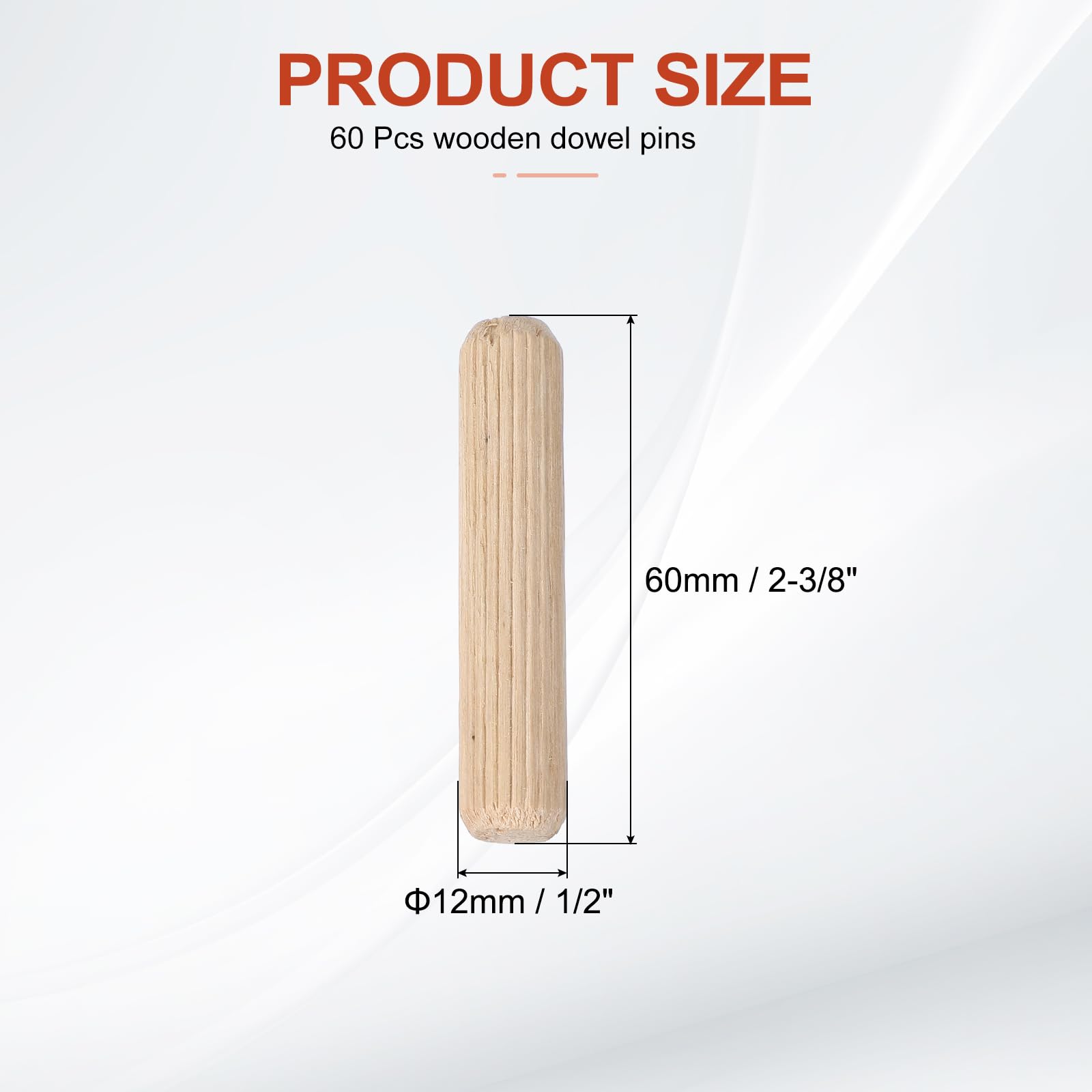 PATIKIL Wooden Dowel Pins 1/2" x 2-3/8" (12mm x 60mm) Straight Dowel Rods Wood Fluted Dowels Rods for Crafts Furniture DIY Hardwood Count 60 - Image 2