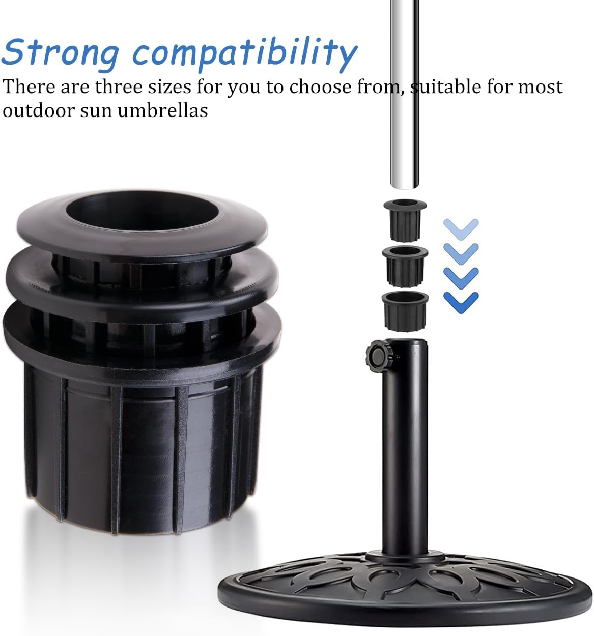 SaiDian 3Pcs Plastic Umbrella Hole Base Sleeve Outdoor Umbrella Base Stand Hole Ring Plug Cover and Cap Set Foldable Umbrella Base Pipe Sleeve Accessories for Patio Beach Backyard Tables image 2