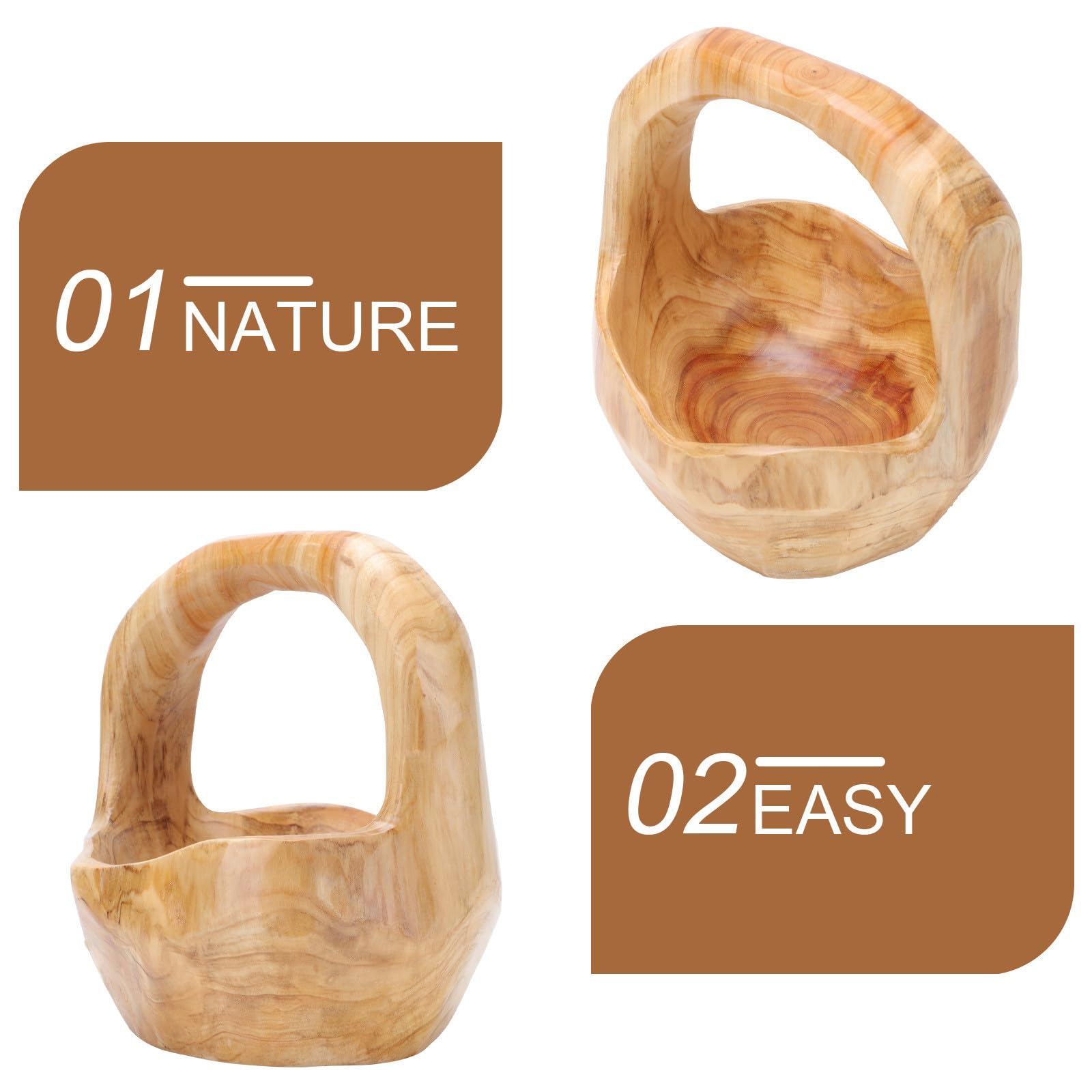 MAGICLULU Cesta de Fruta de Madera Maciza Asa Creativa, Gran Capacidad, Superficie Lisa y Estable para Sala, Comedor o Restaurante Estilo Aleatorio