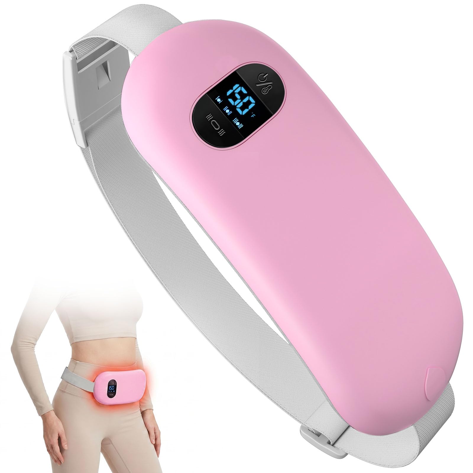 Portable Heating Pad for Cramps Upgraded Cordless Electric Period Heat Pad for Back Menstrual Belt 6 Heat 6 Massage Mode Gifts for Women Girl Her Girlfriend Pink