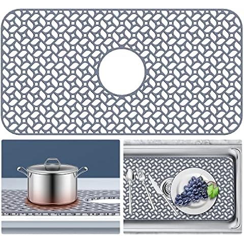 JUSTOGO Silicone Sink Mat, Kitchen Sink Protectors for Kitchen Sink Grid Accessory with Center Drain 24.8"x 13",1 PCS Non-slip Folding Sink Mats for Bottom of Farmhouse Stainless Steel Porcelain Sink Cover