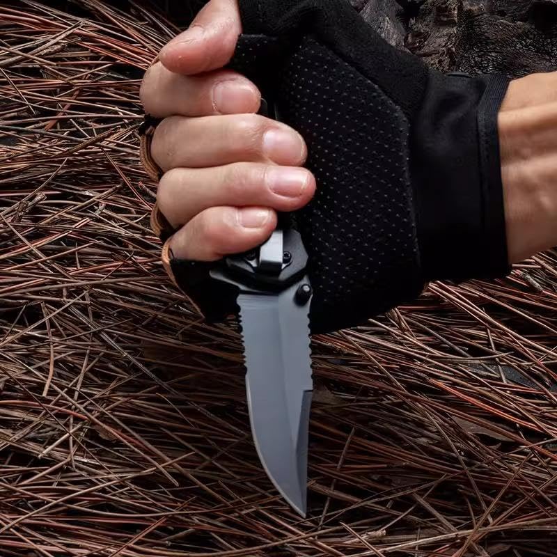 Image of Mini Folding Utility Tool Keychain with Carabiner Clip, Compact Metal EDC Pocket Tool, Black, for Package Opening,Everyday Carry