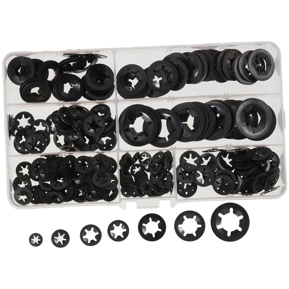 HOBBYIN 340Pcs 7 Sizes Internal Tooth Star Lock Washers, Quick Speed Locking Washers, Push On Retaining Clips Fasteners Kit, M3/M4/M5/M6/M8/M10/M12