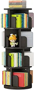 Rotating Bookshelf, 4-Tier Bookcase Storage Rack for Kids & Adults, Corner Spinning Book Shelf for Small Space, Wood Revolving Bookcase Organizer for Bedroom, Living Room, Black