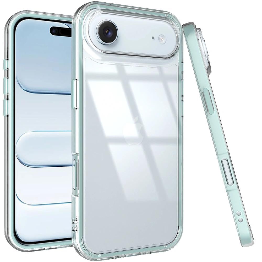 Puxicu Acrylic 2 in 1 for iPhone 17 Air Case, Anti-Yellowing, Military-Grade Protection, Drop Shockproof Slim Phone Cover for iPhone 17 Air 6.5", Clear+Baby Blue