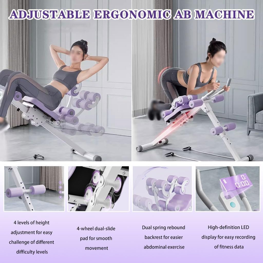 Amecke 4-in-1 多機能コアマシン、 腹筋マシーン 高さ調節可能な家庭用腹筋トレーナーマシン、 折りたたみ式で安定した腹筋