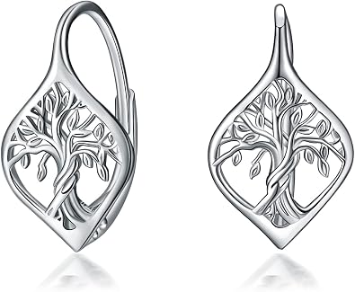WINNICACA Leverback Earring for Women 925 Sterling Silver Tree of Life Dangle Drop Hoop Earrings Jewelry Gifts for Women Her Wife Birthday Anniversary Graduation Gifts Ideas