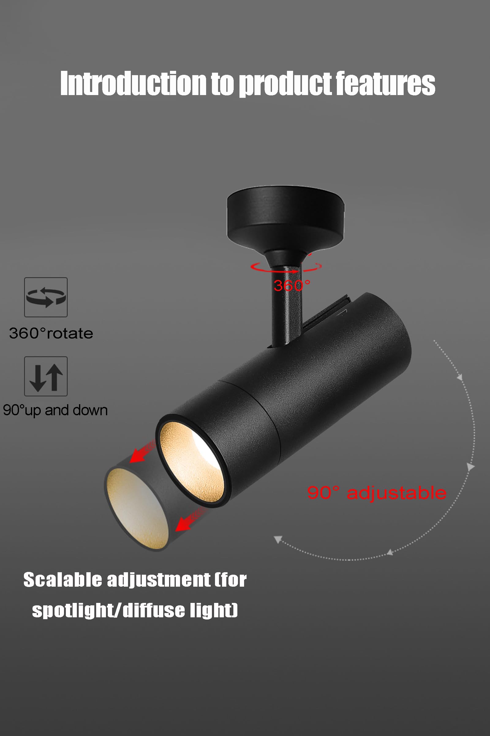20W Foco LED con zoom, ángulo de haz ajustable de 15-60 ° para techo, luz de punto de acento con cable montaje en superficie para imágenes, plantas, pintura, CRI 95, Blanco Neutro-4000K