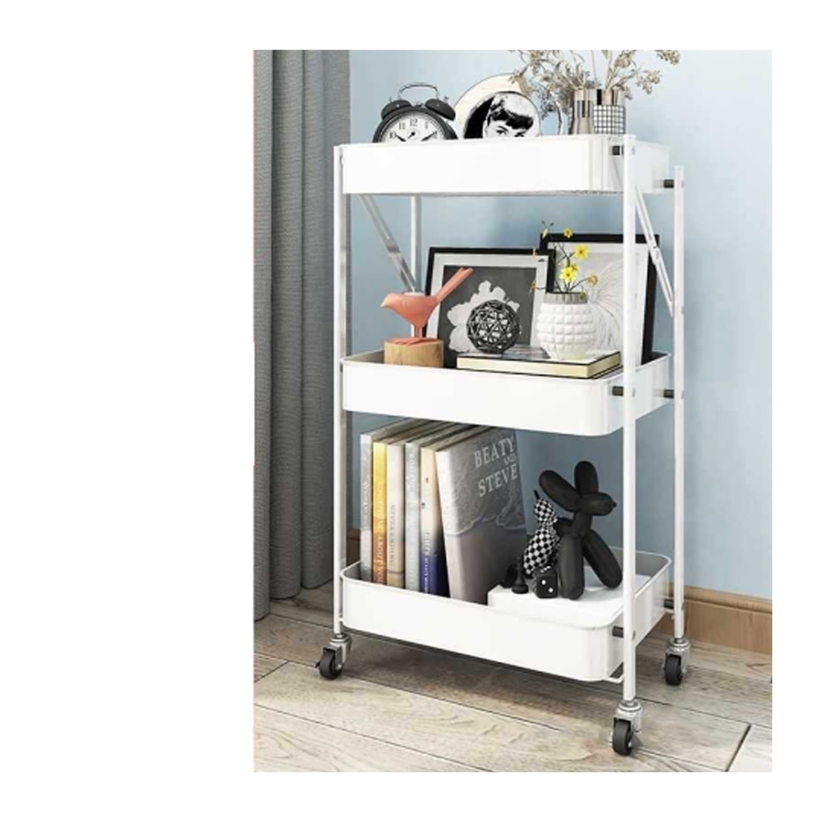 FZL02068LM Serving Trolleys Kitchen Movable Folding Trolley, Storage Rack, Multi-layer Floor, Living Room Snack, Vegetable Basket Organization(White)