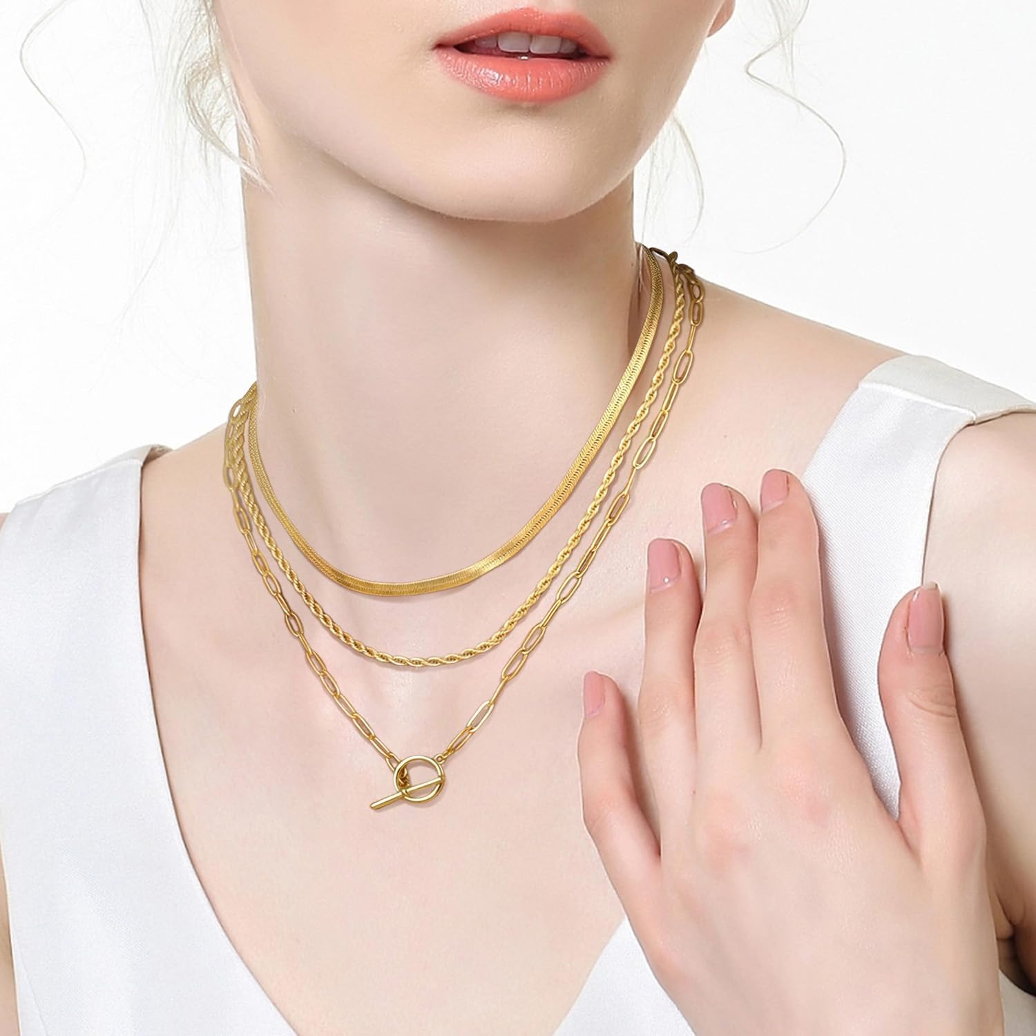 Chunky Gold Necklace for Women Thick Paperclip Toggle Necklace Gold Snake Chain Necklace Cuban Link Chain Necklace Gold Layering Necklace Jewelry Sets - Image 5