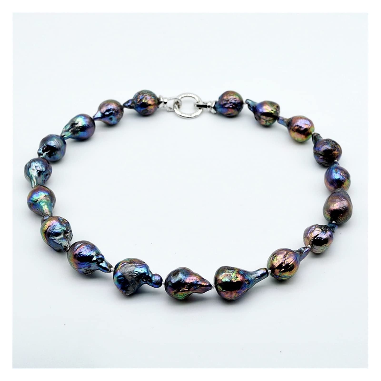 Collar de perlas barrocas de agua dulce AAAA, diámetro 14-15 mm, azul oscuro/verde malaquita/negro, collar corto, collar de perlas for mujer cumplir