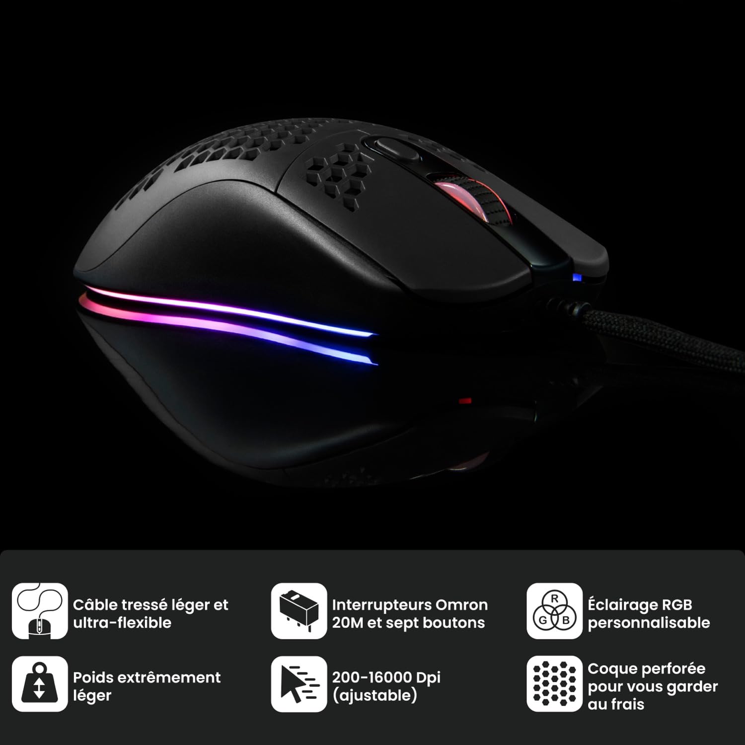 Souris filaire Gamer Arozzi Favo Ultra Light RGB (czarny)