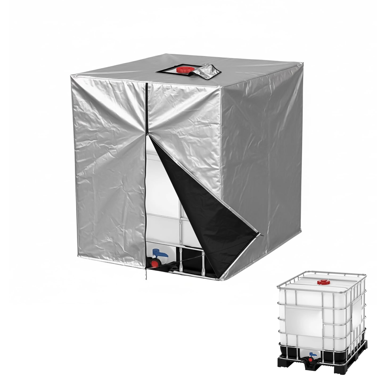 1000L IBC Tank Cover Waterproof Heavy Duty Oxford Fabric 420D Water Tank Cover Windproof Anti-UV Outdoor IBC Covers with Click-Close Straps, Water Container Covers (120x100x116cm) - Silver