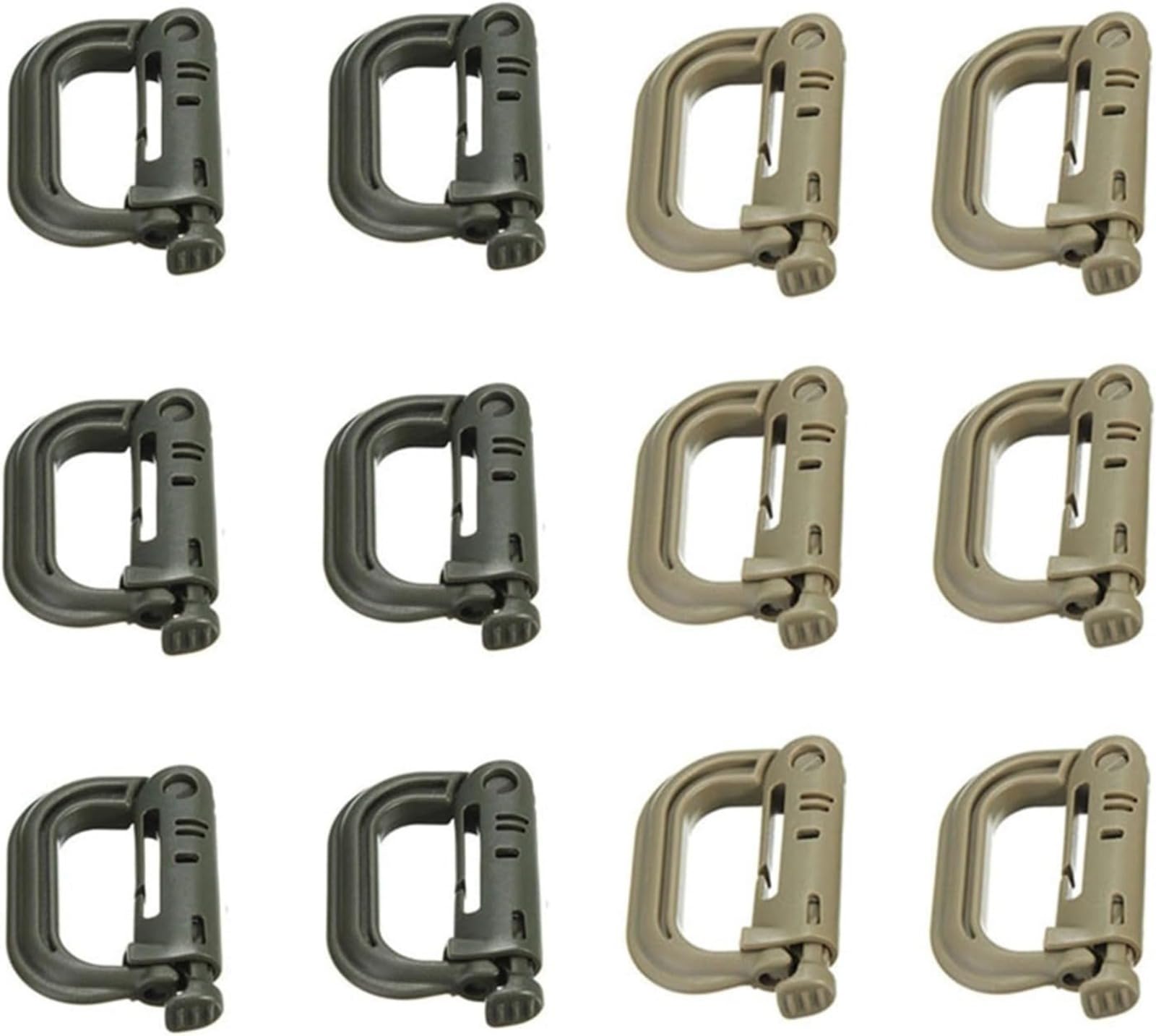 Moschettone tattico con anello a D, confezione da 12 clip con sistema Molle, in plastica leggera, accessori per ingranaggi a sgancio rapido, per zaini Molle, gilet tattici, campeggio, escursionismo