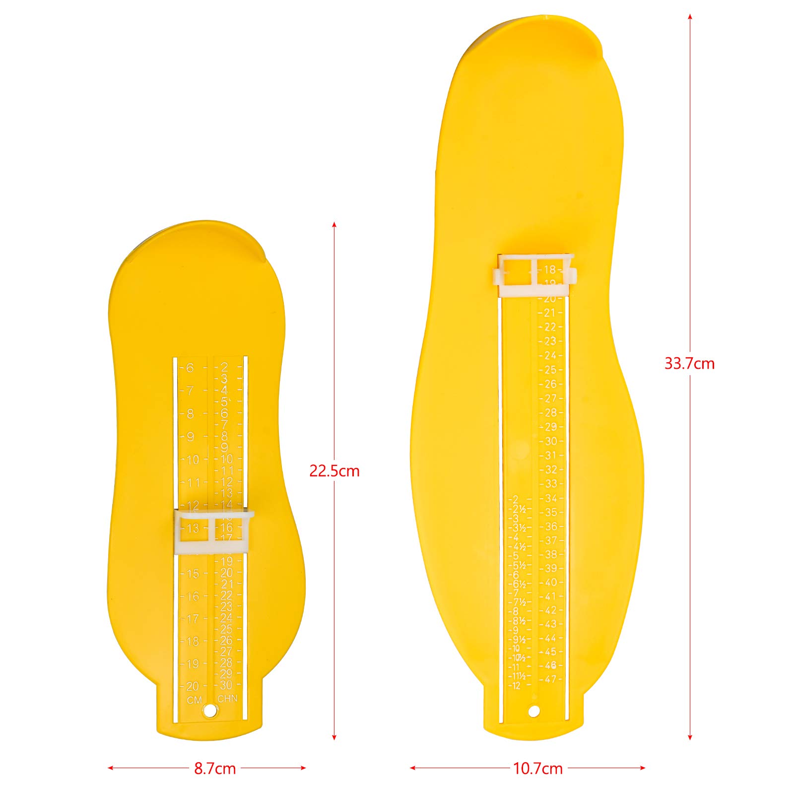 Winfred Lot de 2 Pédimètre - Enfants (2 à 30) - Adultes (17 à 47) - Mesure Pied Dispositif de Mesure pour Déterminer la Pointure