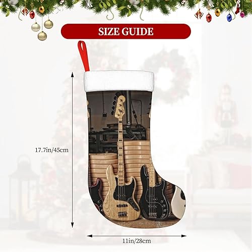 Miniatura 3 de YILEQUAN Medias de Navidad de 18 pulgadas, medias clásicas, instrumentos musicales de guitarra, bajo, para decoración de fiestas de Navidad