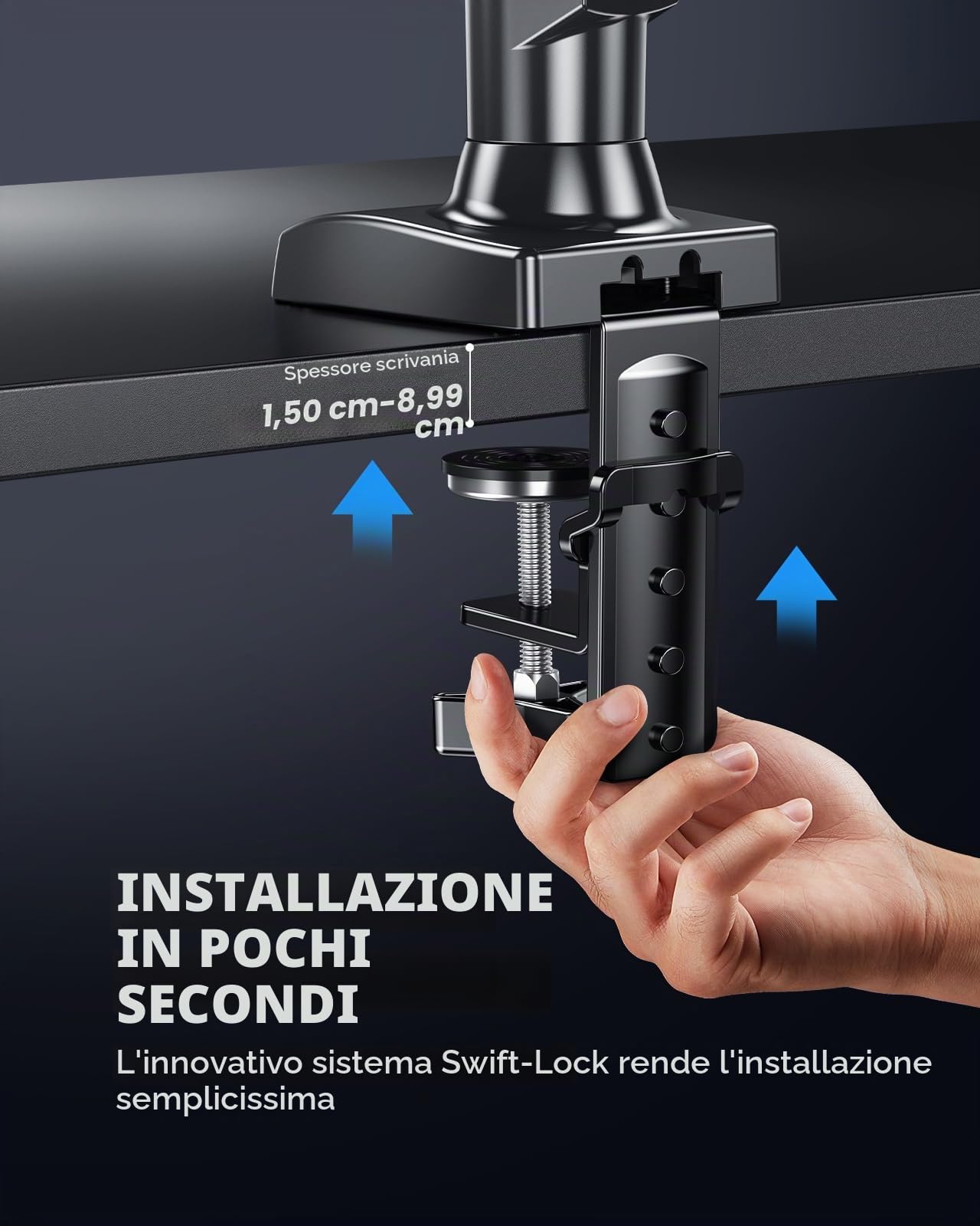 HUANUO Supporto Monitor Scrivania Schermi 13-32 Pollici, Braccio Monitor fino a 9 kg, Monitor Arm Ergonomico con Inclinazione, Rotazione e 360°, Altezza Regolabile, Compatibile VESA 75x75/100x100
