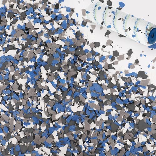 2800G 6.17Lb Blend Decorative Color Chips, Epoxy Flakes Blend Concrete Floor Coatings, Decorative Paint Flakes for Garage Floor Paint Interior Exterior Walls Floors (Black White Blue Grey)