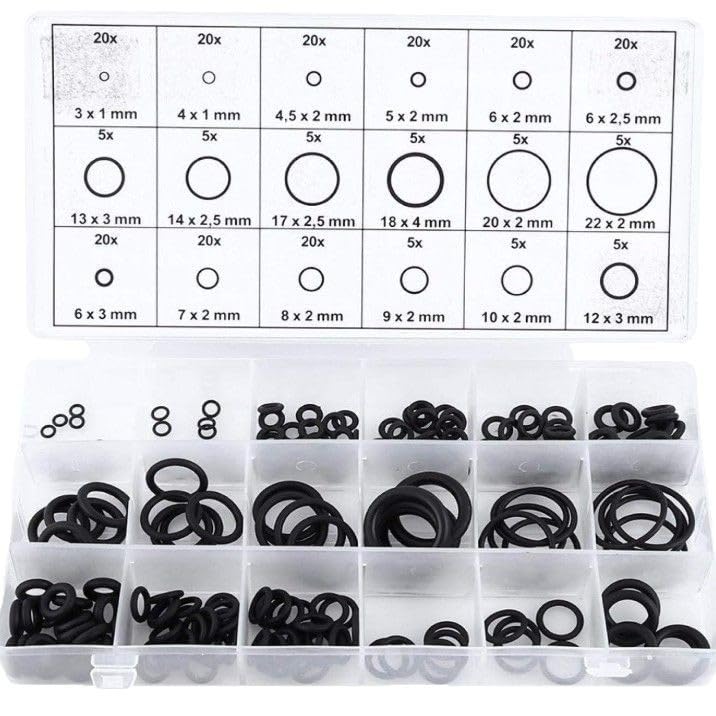 Image of Preptep O-Ring Assortment Kit 18 Sizes 225 Pcs Rubber O-Rings for Automotive, Plumbing, Faucet, Air & Gas Connections