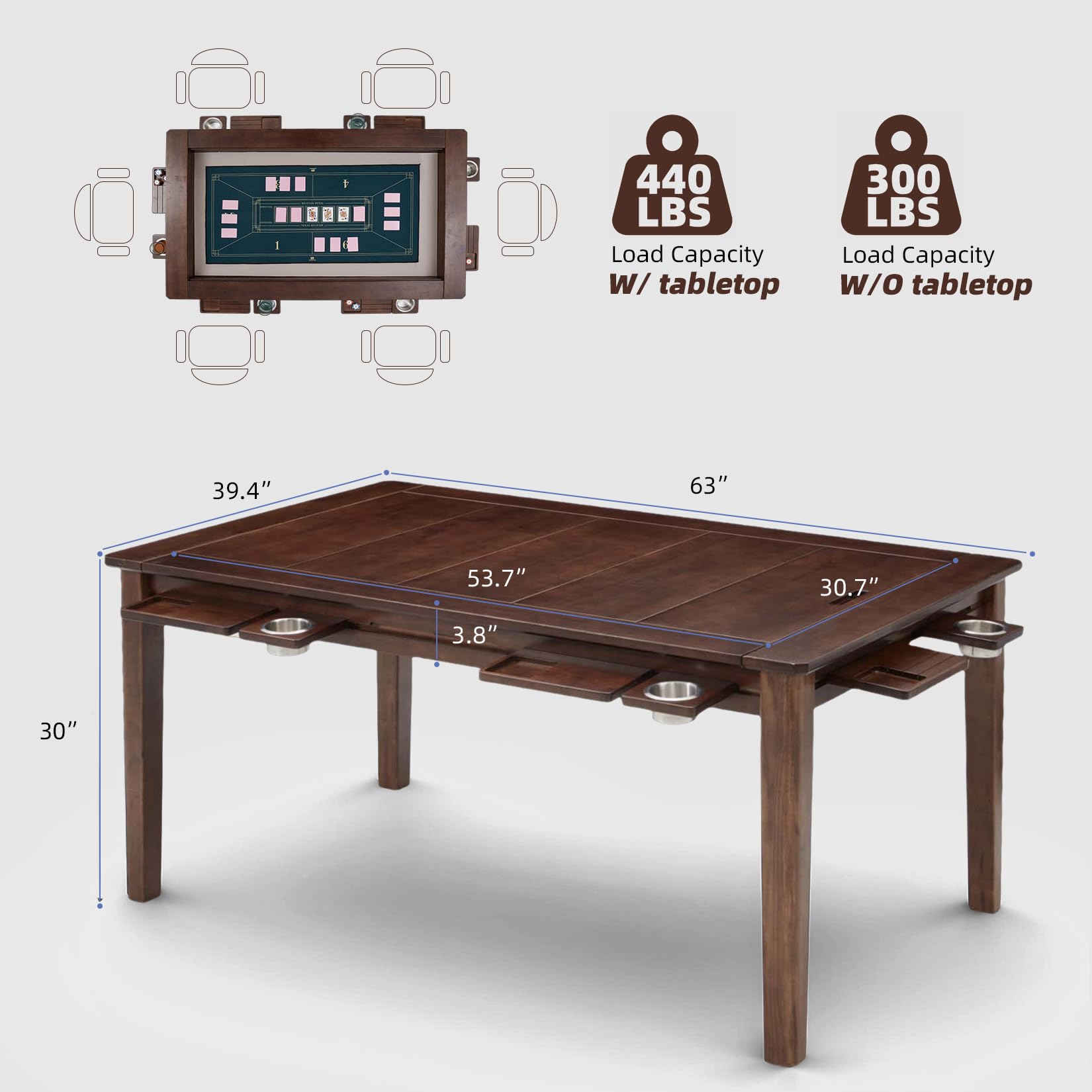 Coperat Solid Wood Board Game Table for 4-6 Players,Dining/Gaming