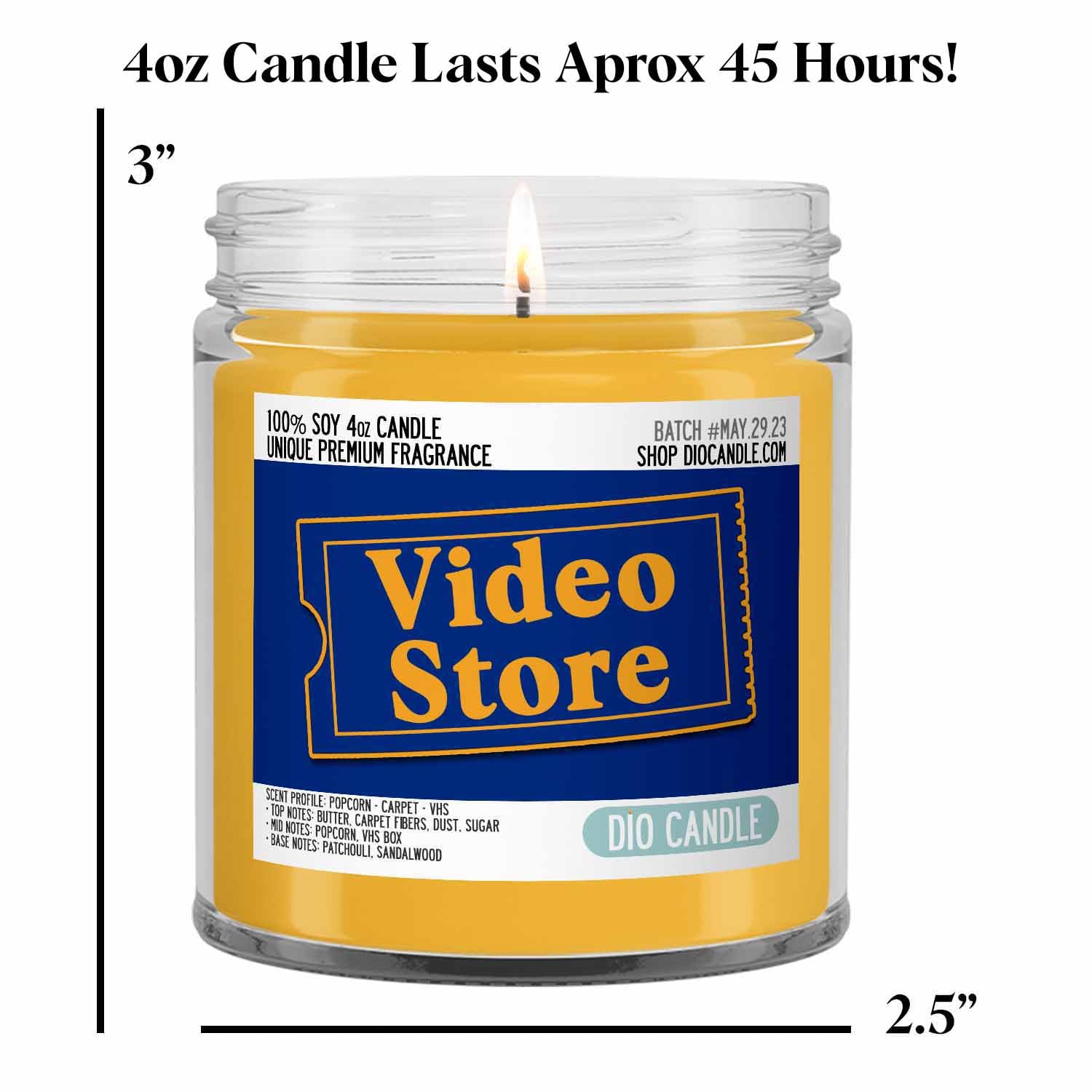 Video Store Scented Candle - Smells Like Popcorn, Carpet, VHS Tapes - 100% Naturally Vegan Soy and Premium Fragrance | Great Gift | Recyclable Glass Jar | Handmade in Denver, Colorado (4oz Glass Jar)