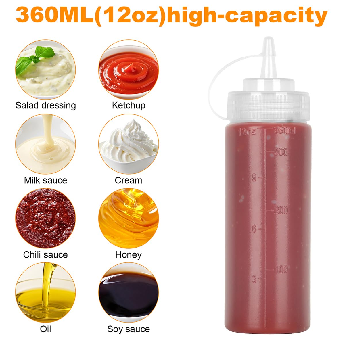 2 Bottiglie da Spremere da 500 ml in Plastica, a Prova di Perdite, con Misurazioni Discrete per Dispenser di Salsa Ketchup Barbecue, Senza BPA