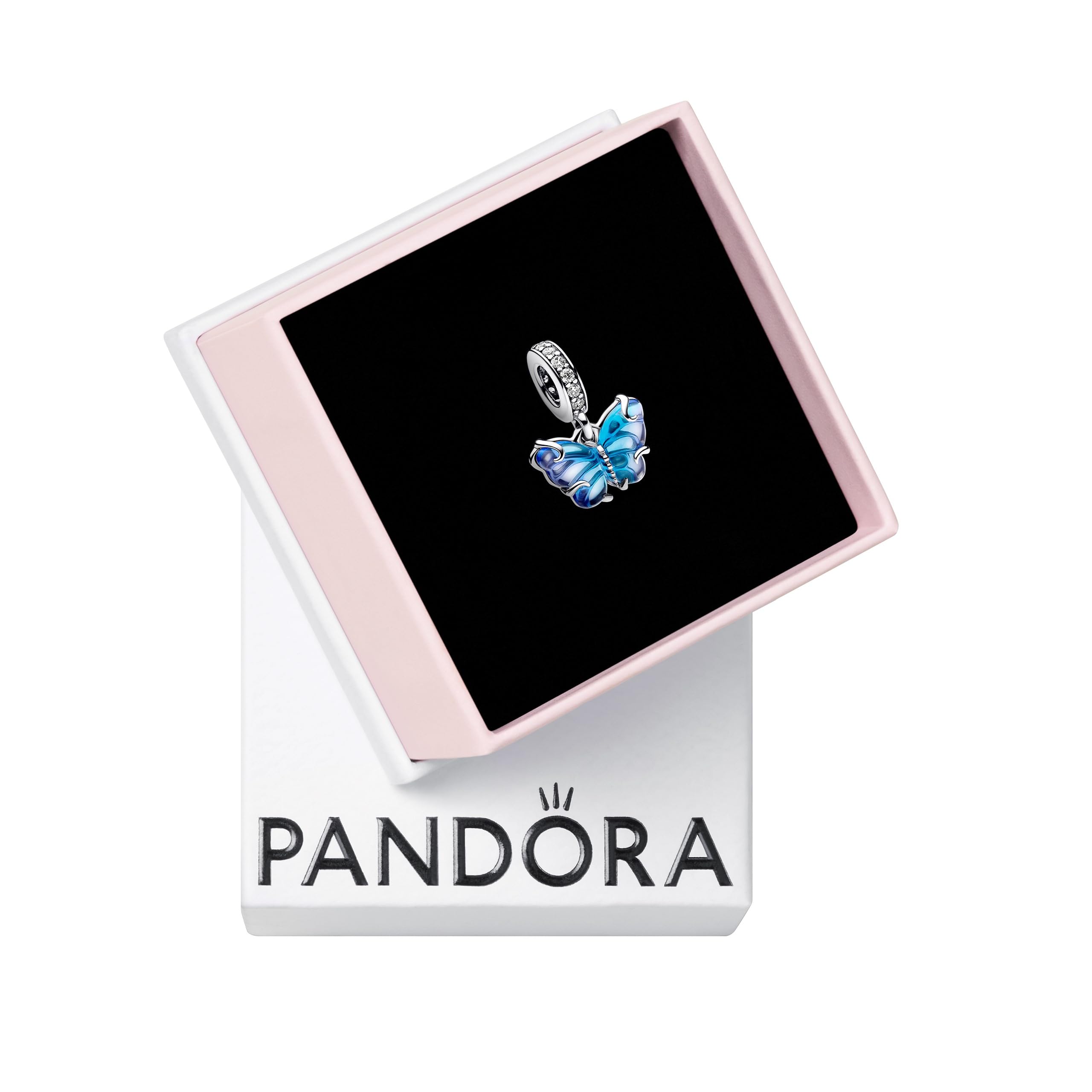 PANDORABlue Murano Glass Butterfly Dangle Charm - Compatible with PANDORA Moments - Gift for Her - Sterling Silver & Murano Glass with Cubic Zirconia - With Gift Box