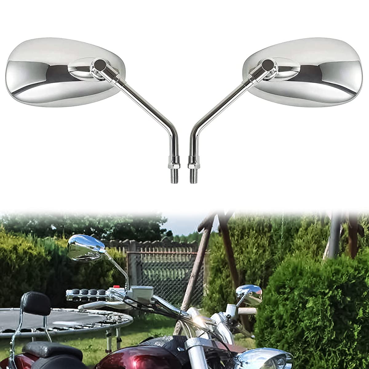 Motorcycle Mirrors Chrome, Universal 10mm Motorcycle Rear View Side Mirrors Handle Bar End Chrome Motorcycle Mirrors