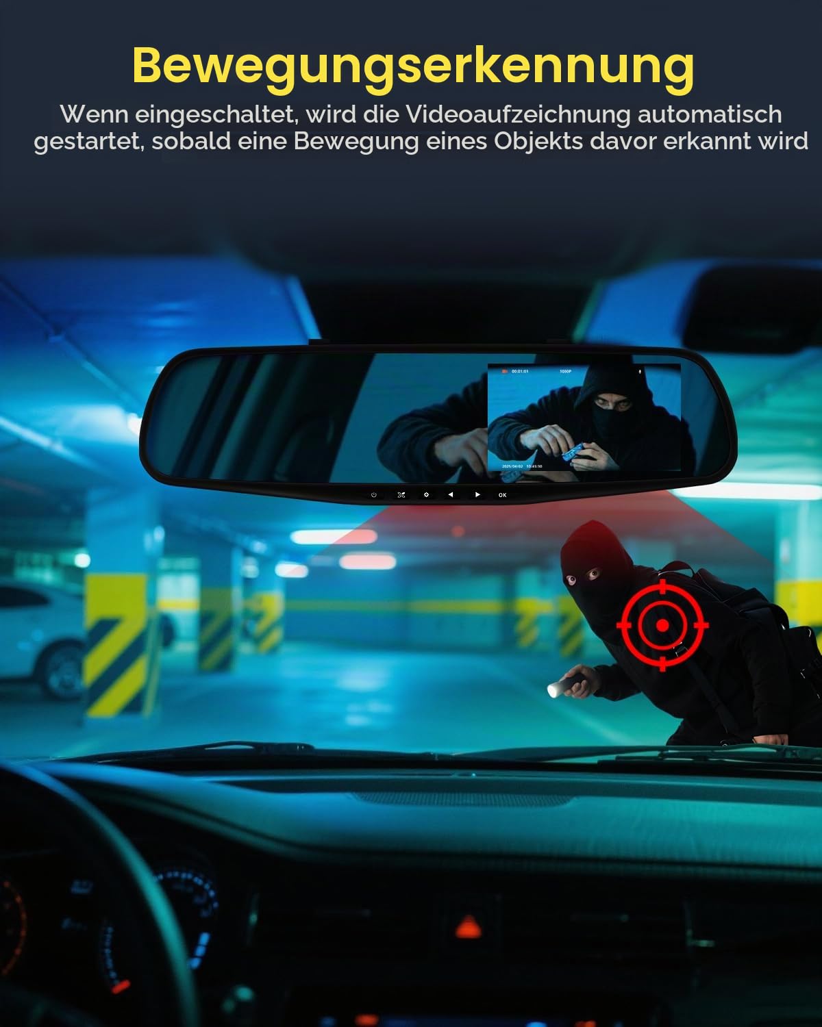 NHOPEEW 1080P Spiegel-Dashcam mit 4,5-Zoll-Bildschirm – Front- und Rückfahrkameras unterstützen Loop-Aufzeichnung, Rückfahrlinien-Belichtungssteuerung, Nachtsicht-Dashcam, Plug-and-Play