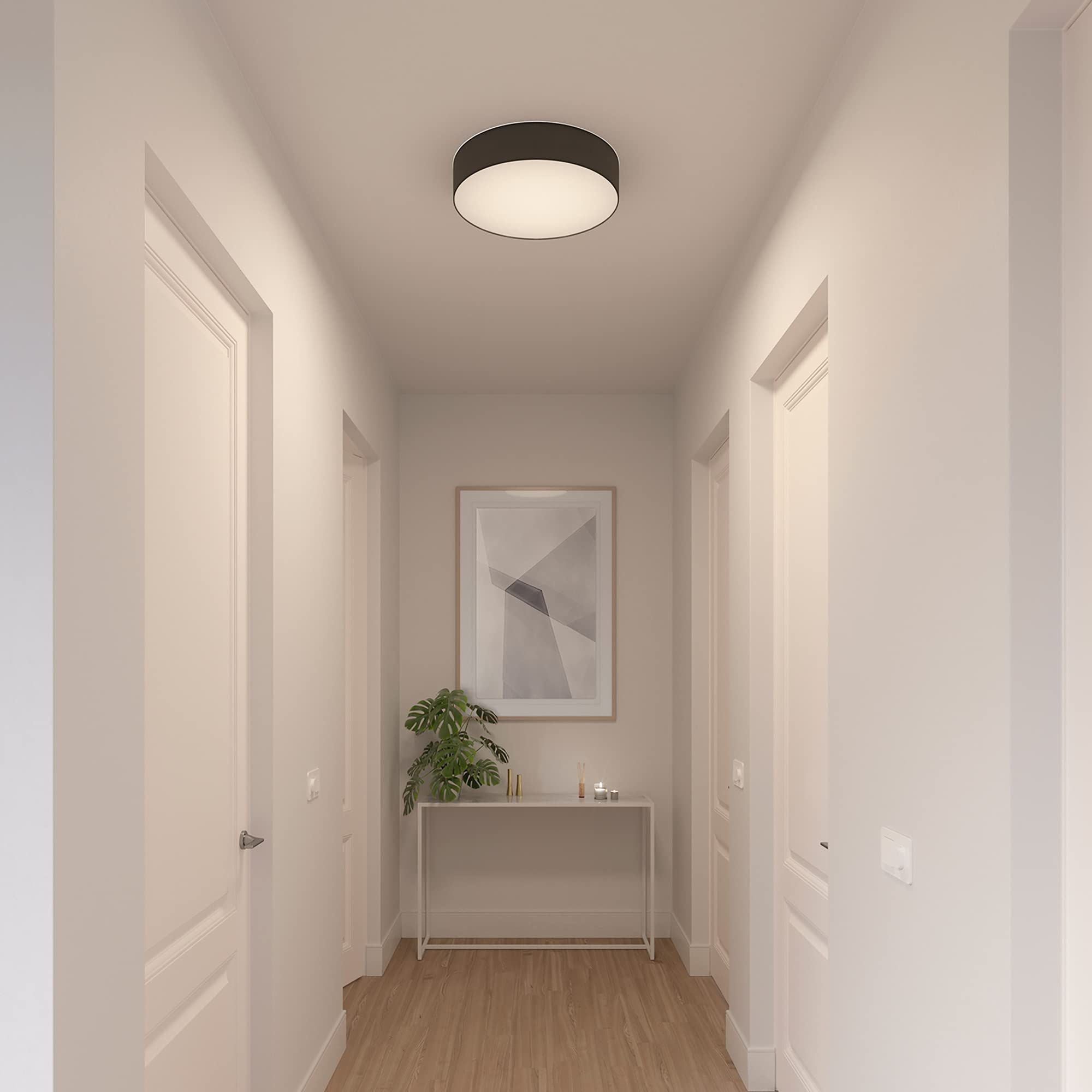 Smartwares IDE-60044 Lámpara de techo, pantalla de tela de 50 cm de diámetro, cuatro apliques con casquillos E27, compatible con bombillas de hasta 18 W, Iluminación de Interior, IP20, Negro