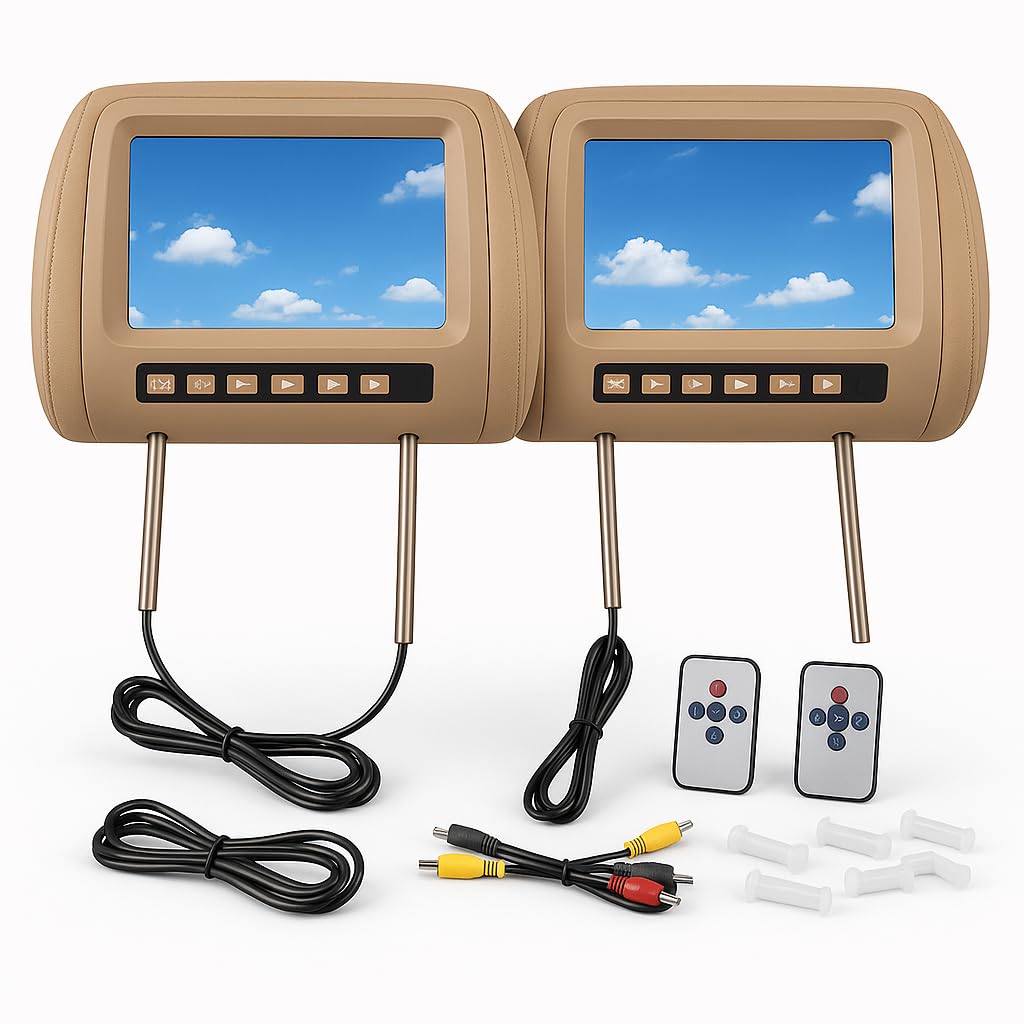 2pcs Universal Car Headrest Player, 7in HD Car Headrest LCD Video Player Control MP5 Display Brown for Car Accessory